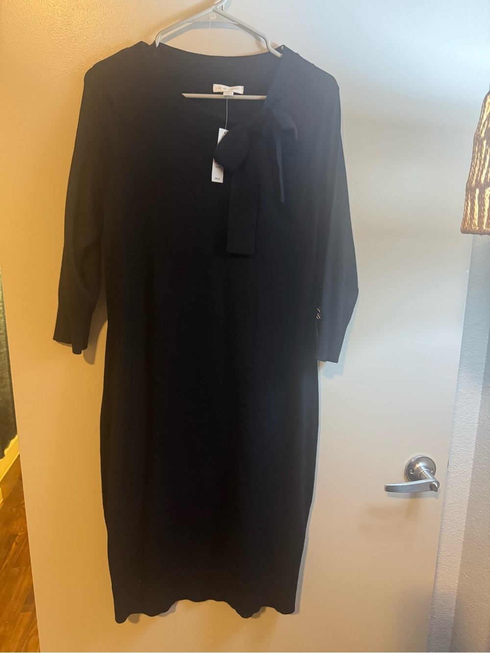 New York & Company Black Midi Tie-Neck Dress